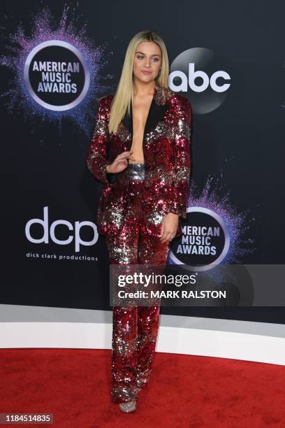 Singer Kelsea Ballerini arrives for the 2019 American Music Awards at the Microsoft theatre on November 24, 2019 in Los Angeles.
