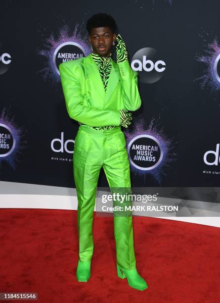 Singer Lil Nas X arrives for the 2019 American Music Awards at the Microsoft theatre on November 24, 2019 in Los Angeles.