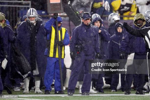 Dallas Cowboys head coach Jason Garrett looks on during a game between the New England Patriots and the Dallas Cowboys on November 24 at Gillette...