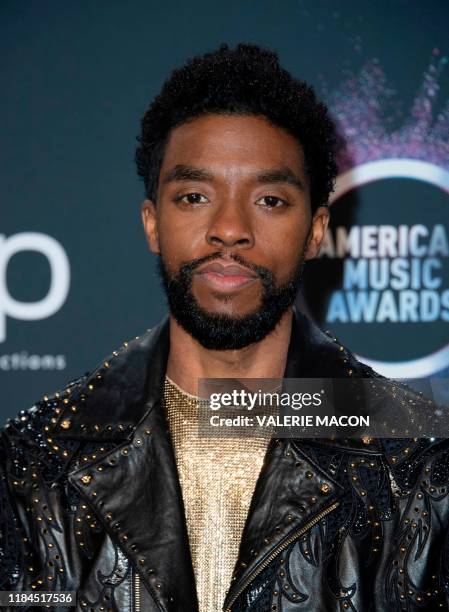 Actor Chadwick Boseman poses in the press room during the 2019 American Music Awards at the Microsoft theatre on November 24, 2019 in Los Angeles.