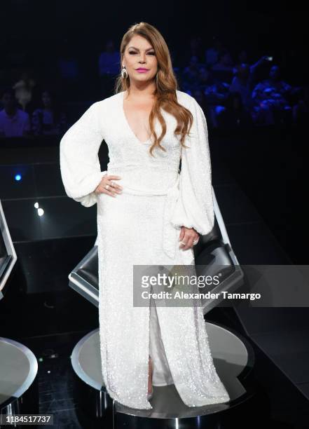 Olga Tanon is seen during Univision's Reina de la Cancion Finals at Univision Studios on November 24, 2019 in Miami, Florida.