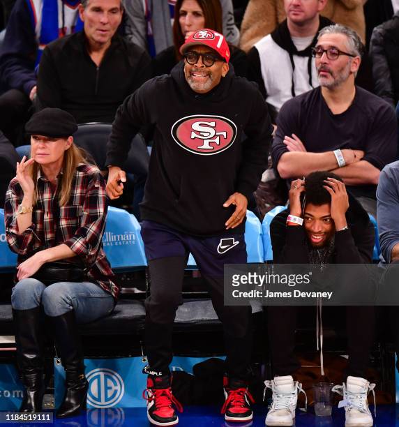 Ellen Pompeo and Spike Lee attends the Brooklyn Nets v New York Knicks game at Madison Square Garden on November 24, 2019 in New York City.