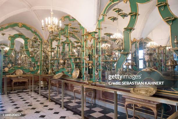 Picture taken on April 9, 2019 shows one of the rooms in the Green Vault at the Royal Palace in Dresden, eastern Germany. - A state museum in Dresden...