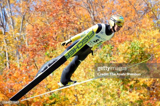 Noriaki Kasai competes in the Men's competition on day two of the 98th All Japan Ski Championships Ski Jumping competitions at Okurayama Jump Stadium...