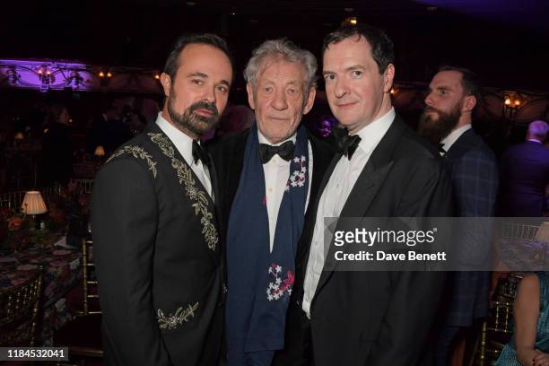 Evgeny Lebedev, Sir Ian McKellen and Evening Standard Editor George Osborne attend the 65th Evening Standard Theatre Awards in association with...