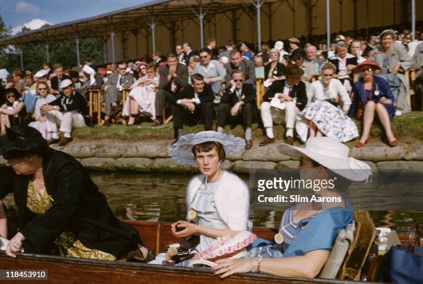 Smartly-dressed spectators during the Henley Regatta at Henley-on-Thames on the River Thames, 1955.