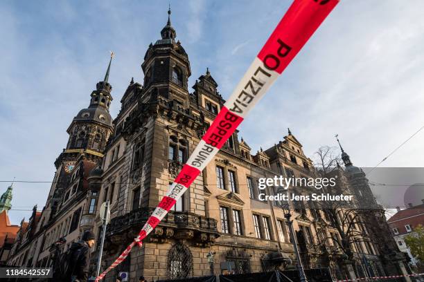 The Residenzschloss palace that houses the Gruenes Gewoelbe collection of treasures on November 25, 2019 in Dresden, Germany. Thieves, apparently...