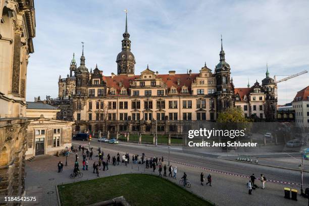 The Residenzschloss palace that houses the Gruenes Gewoelbe collection of treasures on November 25, 2019 in Dresden, Germany. Thieves, apparently...