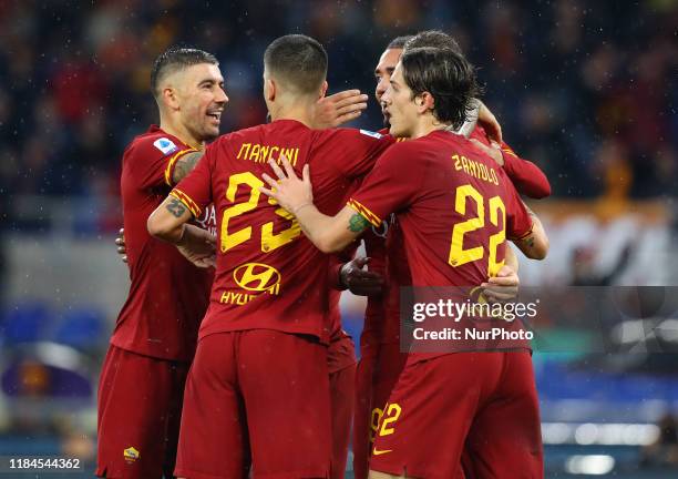 Roma's players celebration during the Serie A match AS Roma v Brescia Fc at the Olimpico Stadium in Rome, Italy on November 24, 2019