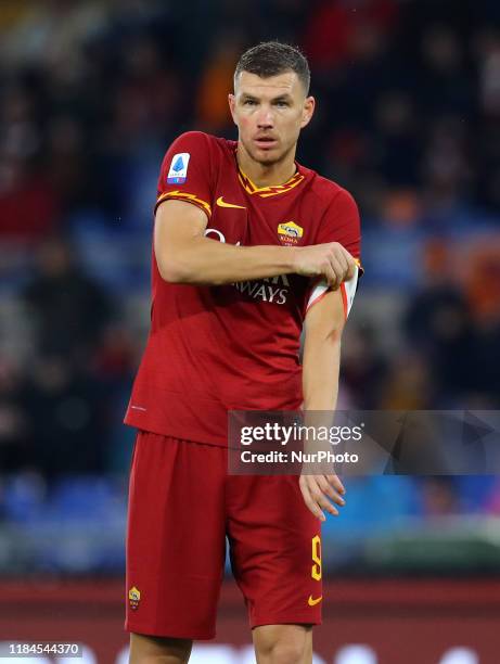 Edin Dzeko of Roma taking the captain's armband during the Serie A match AS Roma v Brescia Fc at the Olimpico Stadium in Rome, Italy on November 24,...