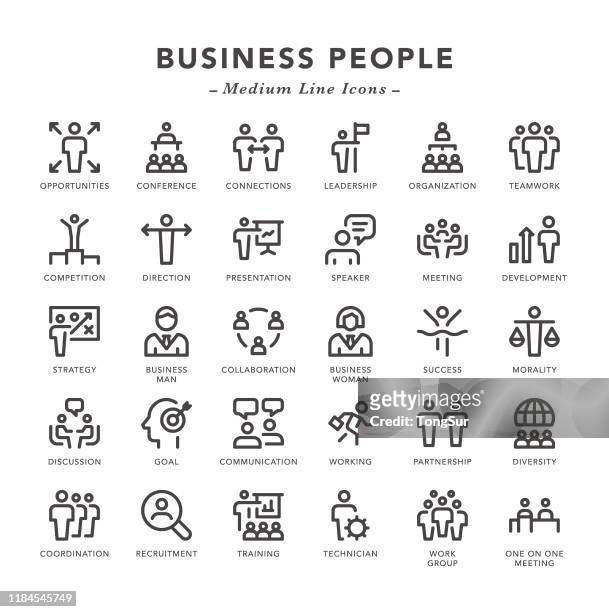 business people - medium line icons - citizenship stock illustrations