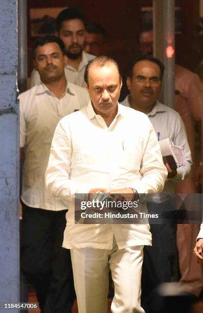 Ajit Pawar leaves his resident at Church Gate, on November 24, 2019 in Mumbai, India. The Supreme Court on Monday decided to reserve an order on...