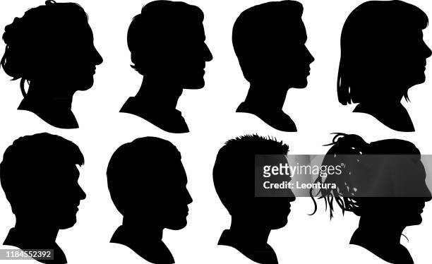 highly detailed profiles - in silhouette stock illustrations