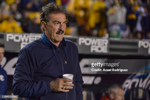 Ricardo La Volpe, coach of Toluca, is seen in the field prior of the 16th round match between Tigres UANL and Toluca as part of the Torneo Apertura...