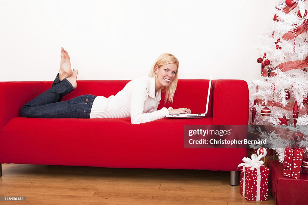 Christmas-Woman using laptop