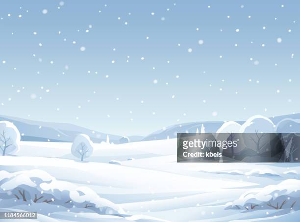 ilustraciones, imágenes clip art, dibujos animados e iconos de stock de paisaje invernal nevado idílico - nevada