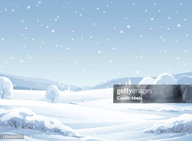 ilustraciones, imágenes clip art, dibujos animados e iconos de stock de paisaje invernal nevado idílico - paisaje