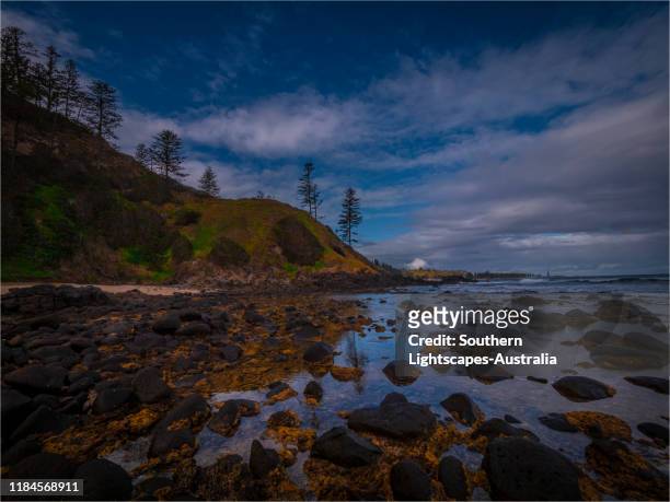 cresswell's bay at low tide on norfolk island, south pacific. - cresswell stock pictures, royalty-free photos & images