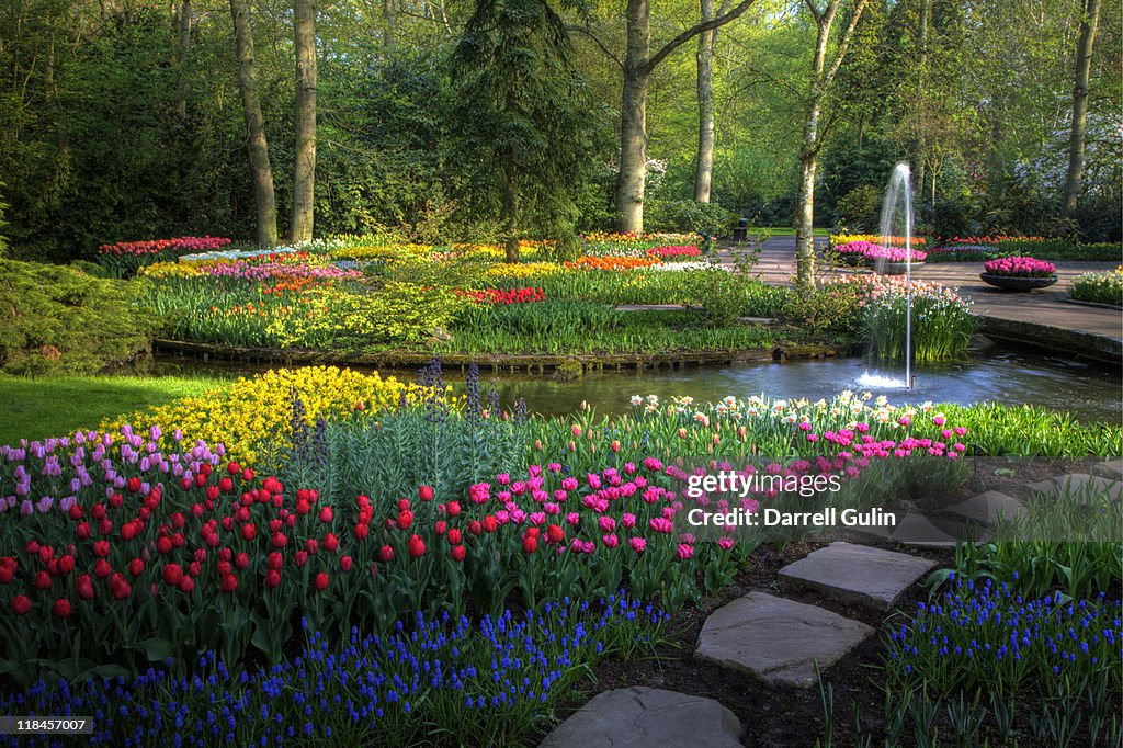 Springtime Keukenhof Gardens with pathway