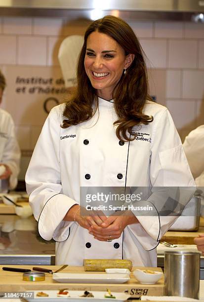 Catherine, Duchess of Cambridge attends a cooking workshop and reception at the Institut De Tourisme et d'hotellerie du Quebec on day 3 of the Royal...