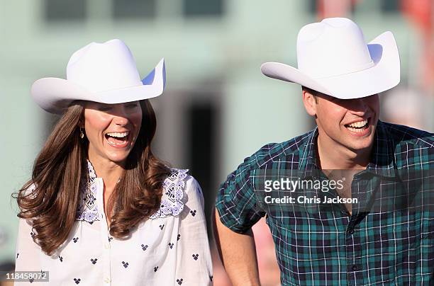 Catherine, Duchess of Cambridge and Prince William, Duke of Cambridge watch a rodeo demonstration at a Government Reception at the BMO Centre on July...