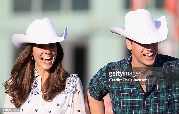 Catherine, Duchess of Cambridge and Prince William, Duke of Cambridge watch a rodeo demonstration at a Government Reception at the BMO Centre on July...