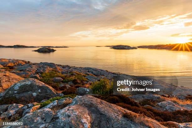 rocky coast at sunset - archipelago stock pictures, royalty-free photos & images