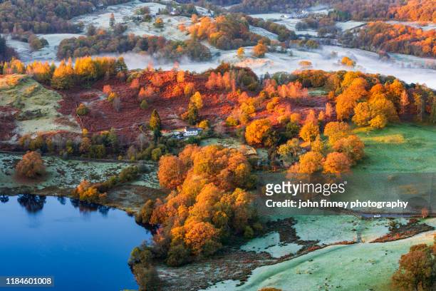 lake district - autumn - rustic - sunrise - orange - october - england - ambleside stock pictures, royalty-free photos & images