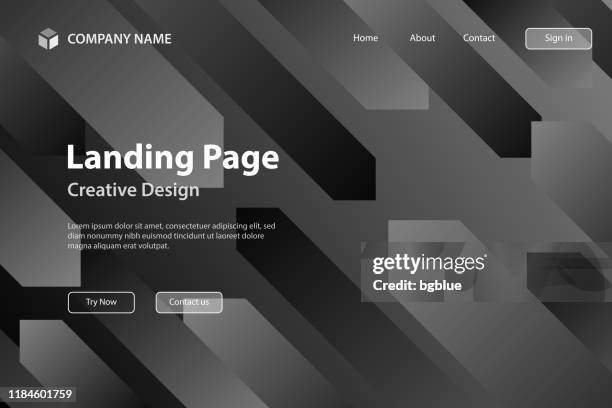 landing page template - abstract design with geometric shapes - trendy gray gradient - dark gray background stock illustrations