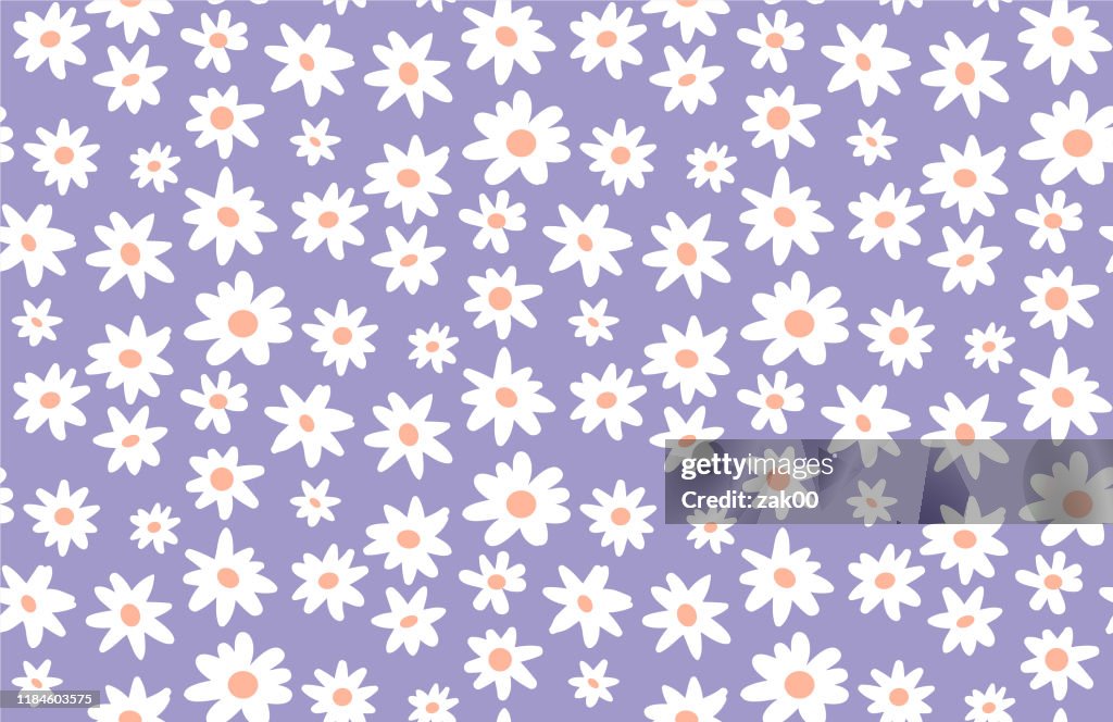 Minimal cute hand-painted daisies background vector seamless patters. Spring summer floral print