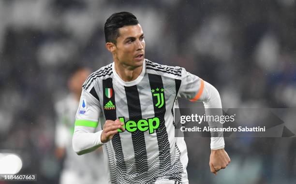 Cristiano Ronaldo of Juventus looks on during the Serie A match between Juventus and Genoa CFC at on October 30, 2019 in Turin, Italy.