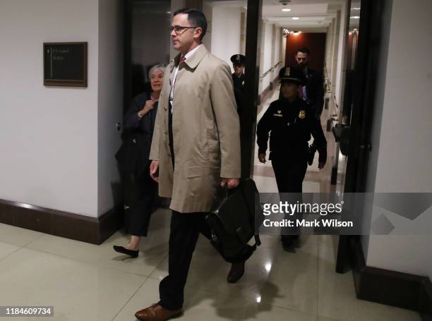 Timothy Morrison, National Security Council’s Russia and Europe Director, is escorted to a closed-door deposition, on October 31, 2019 in Washington,...