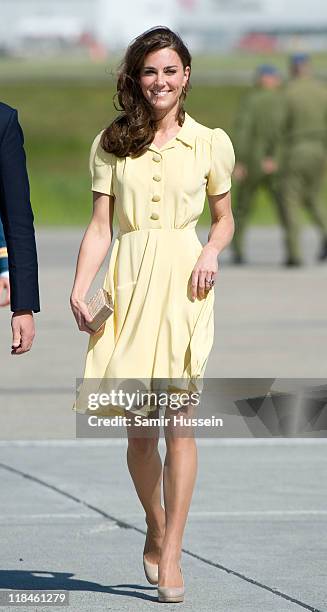 Catherine, Duchess of Cambridge arrives at Calgary Airport on day 8 of the Royal couple's tour of North America on July 7, 2011 in Calgary, Canada.