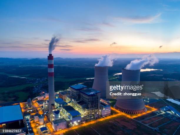 aerial view of thermal power plant - nuclear power station stock pictures, royalty-free photos & images