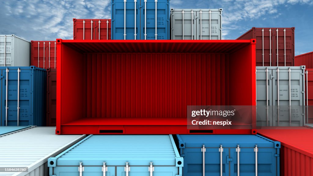 Container Side Red Whole Side And Empty Red Container Box At Cargo Freight Ship High-Res ...
