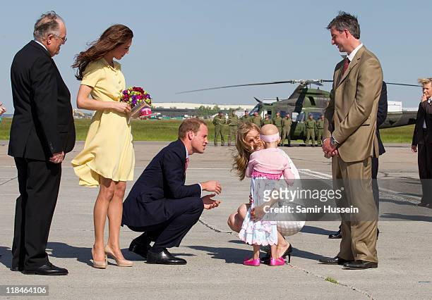 Prince William, Duke of Cambridge speaks with 6 year old terminal cancer sufferer Diamond at Calgary Airport on day 8 of the Royal couple's tour of...