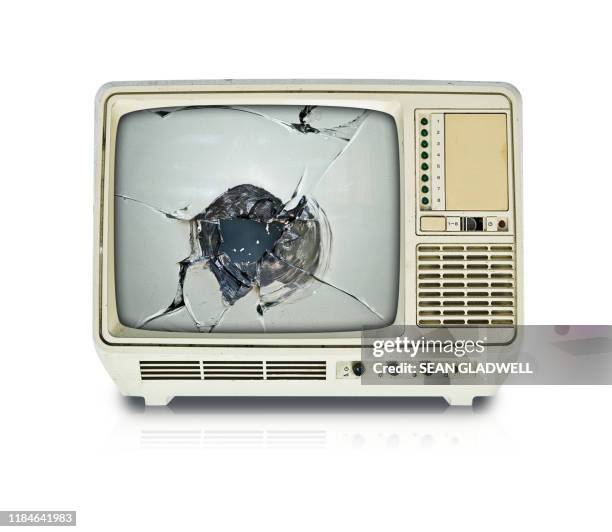 smashed tv screen - old television stock pictures, royalty-free photos & images