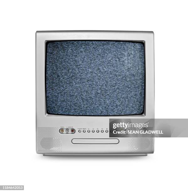 television set with static interference - television industry stockfoto's en -beelden