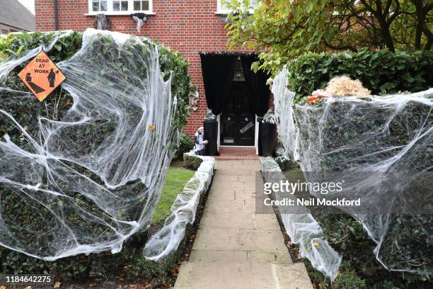 Neighbours of Jonathan Ross's North London home decorate their houses ahead of his annual Halloween party on October 31, 2019 in London, England.