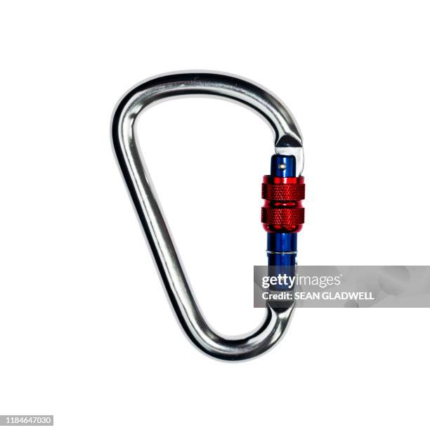 isolated carabiner - karabijnhaak stockfoto's en -beelden