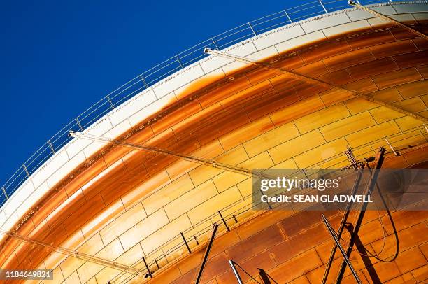 gas storage silo - gas works stock pictures, royalty-free photos & images