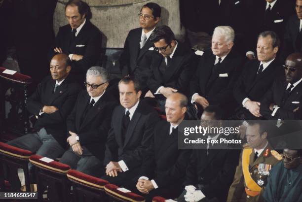 American President Richard Nixon, German Chancellor Willy Brandt and Jean-Bédel Bokassa, President of the Central African Republic, attend the...