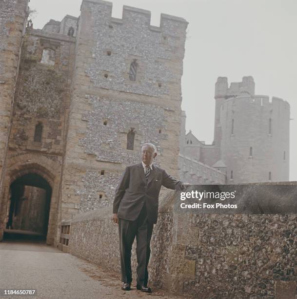 Bernard Fitzalan-Howard, the 16th Duke Of Norfolk in front of Arundel Castle, his seat in West Sussex, August 1962.