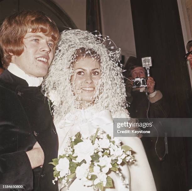 English singer Peter Noone of the pop group Herman's Hermits marries Mireille Strasser on his 21st birthday, UK, 5th November 1968.