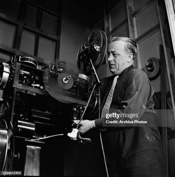 Monsieur Fournier editing a film, circa 1955.