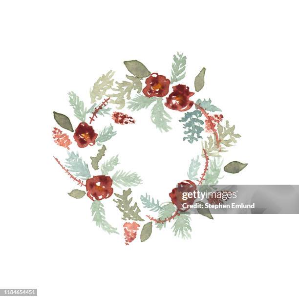aquarell weihnachtskranz isoliert auf weißem hintergrund - one man only stock illustrations stock-grafiken, -clipart, -cartoons und -symbole