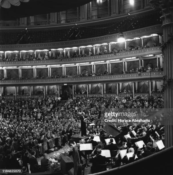The interior of the Albert Hall in London, England, the new home of the Promenade Concerts or 'The Proms', June 1941. The Queen's Hall, the original...