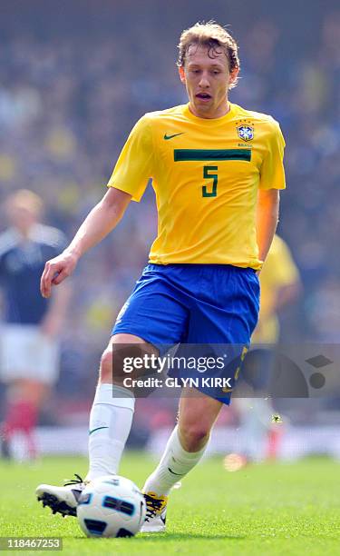 Brazil midfielder Lucas Leiva is pictured during their International friendly football match against Scotland at the Emirates Stadium in London, on...