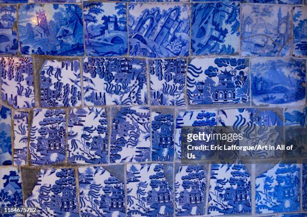 Blue tiles on the wall of a room in Junagarh fort, Rajasthan, Bikaner, India on July 25, 2019 in Bikaner, India.