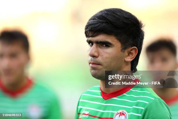 Jonibek Sharipov of Tajikistan looks on before the FIFA U-17 World Cup Brazil 2019 group E match between Spain and Tajikistan at Estádio Kléber...